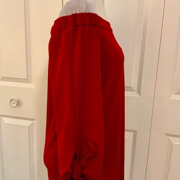 TIBI Red Crepe Off Shoulder Tie Sleeve Shift Mini Dress Size 4 - Picture 10 of 12